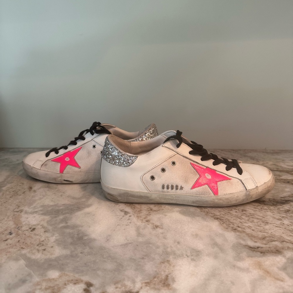 Golden goose pink star, black and white with glitter 38 like new